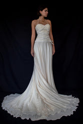 231 - Shall We Dance? Vintage wedding dress with crystal decorations/Classic A-Line wedding dress in pure silk/Classic silk wedding dress